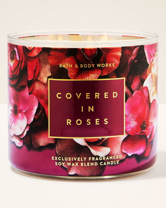 Bath and body works 3 wick candle covered in roses
