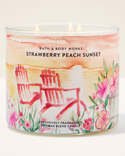 Bath and body works 3 wick candle strawberry peach sunset